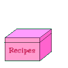 box labelled 'recipes' which opens to reveal a recipe card